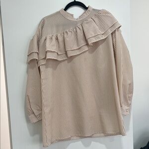 Striped Ruffle Women's Top - Cream